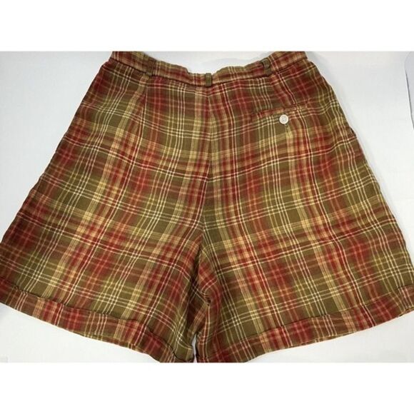 Women’s Ralph Lauren Linen Shorts Plaid Red Gold Tan‎ Linen Pleated 10 Petite - Picture 4 of 5